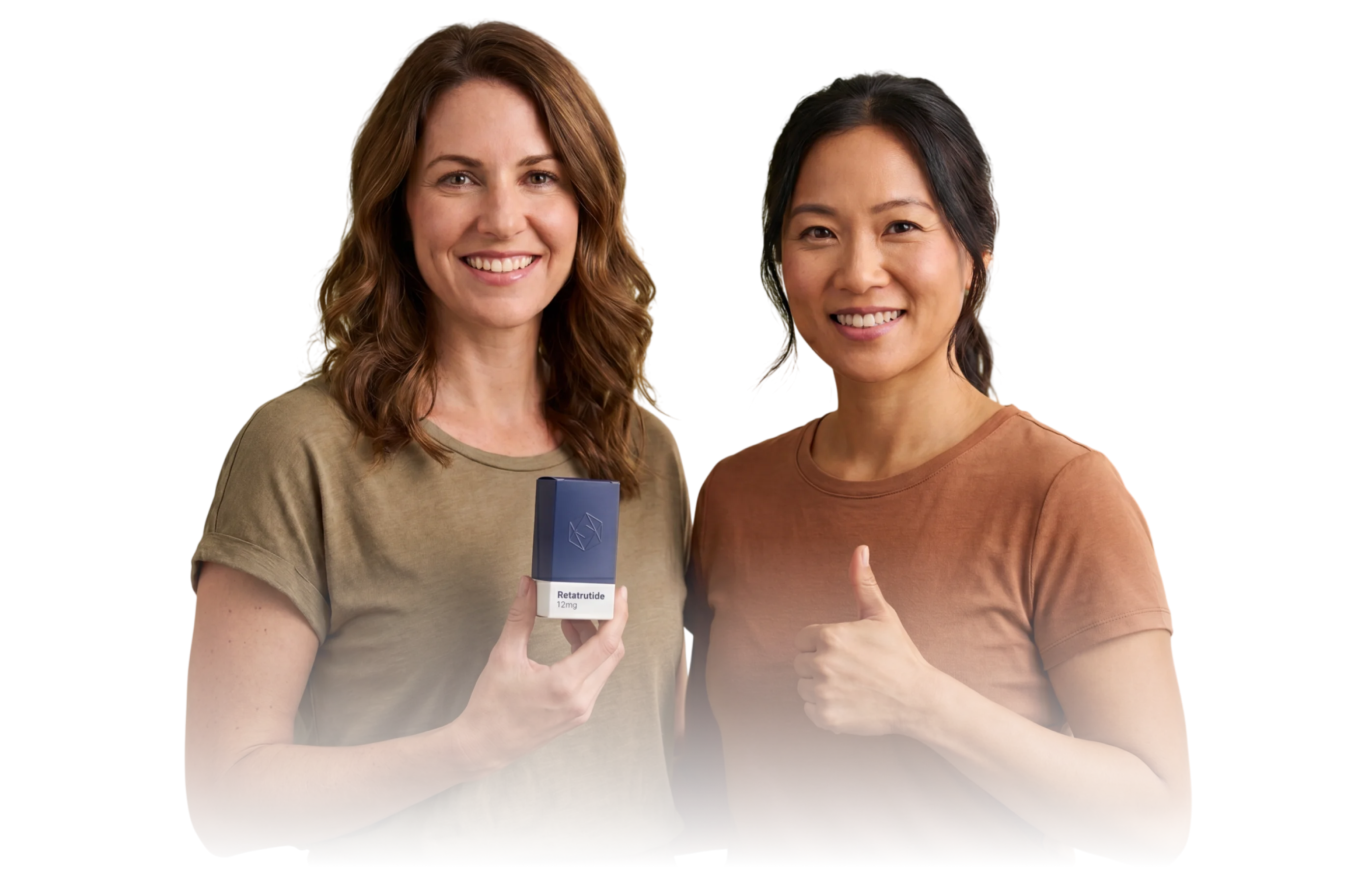 Two women holding medication